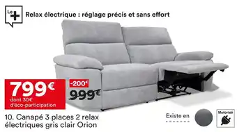 BUT Canapé 3 places 2 relax électriques gris clair orion offre