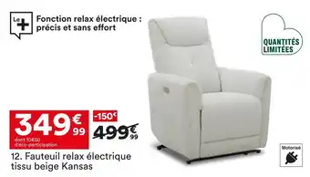 BUT Fauteuil relax électrique tissu beige kansas offre