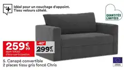 BUT Canapé convertible 2 places tissu gris foncé chris offre
