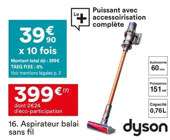 BUT Dyson aspirateur balai sans fil offre