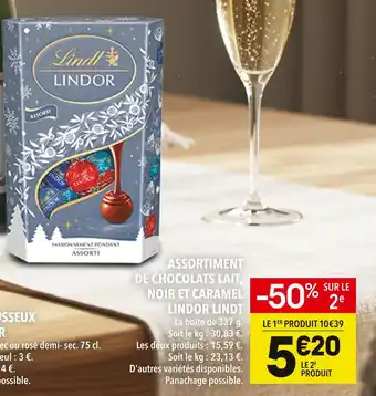 Supeco Lindt assortiment de chocolats lait, noir et caramel lindor offre