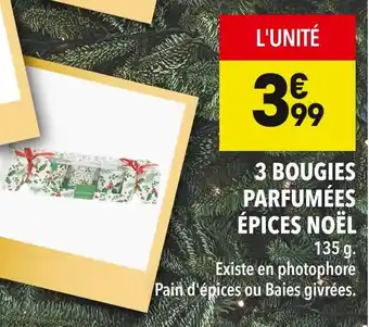Supeco 3 bougies parfumées épices noël offre