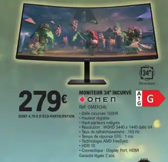E.Leclerc OMEN Moniteur 34" incurvé offre