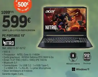 E.Leclerc ACER Nitro Pc portable 15" offre