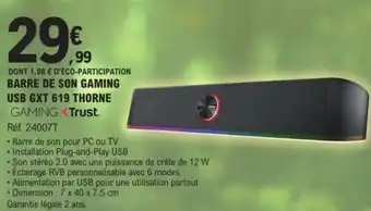 E.Leclerc TRUST Gaming Barre de son gaming usb gxt 619 thorne offre