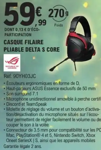 E.Leclerc Casque filaire pliable delta s core offre