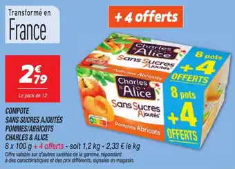 Netto Compote sans sucres ajoutés pommes abricots charles & alice offre