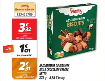 Netto Assortiment de biscuits aux 3 chocolats belges netto offre