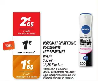 Netto Déodorant spray femme black&white anti-perspirant nivea offre