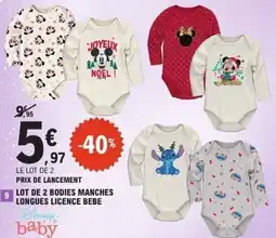 E.Leclerc Lot de 2 bodies manches longues licence bebe offre