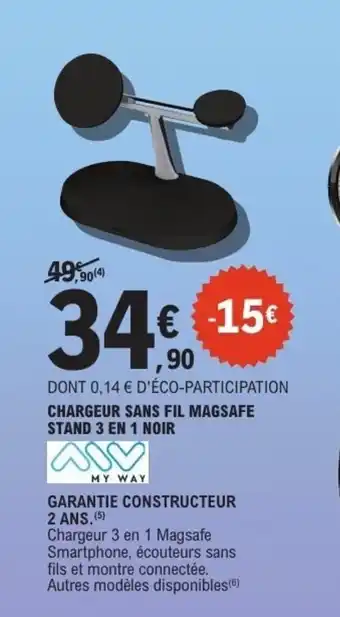 E.Leclerc Chargeur sans fil magsafe stand 3 en 1 noir offre
