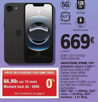 E.Leclerc Smartphone iphone 16e offre