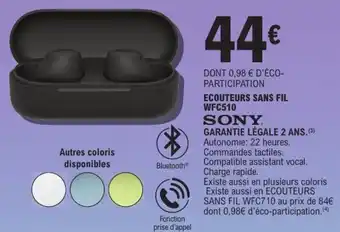 E.Leclerc Ecouteurs sans fil wfc510 sony offre
