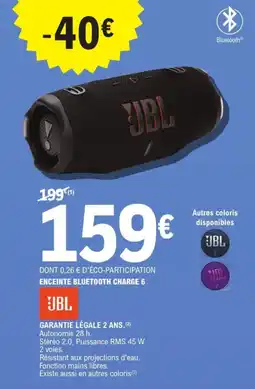 E.Leclerc Enceinte bluetooth charge 6 jbl offre