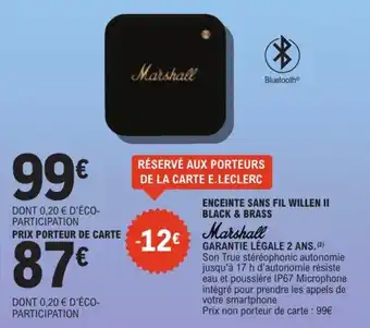 Enceinte sans fil willen ii black & brass marshall