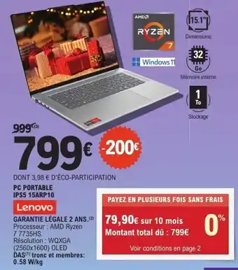 E.Leclerc Pc portable ips5 15arp10 lenovo offre