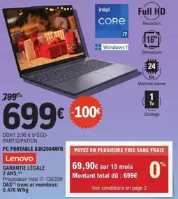 E.Leclerc Pc portable 83k2004nfr lenovo offre