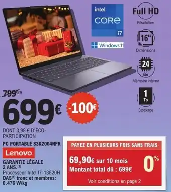 E.Leclerc Pc portable 83k2004nfr lenovo offre