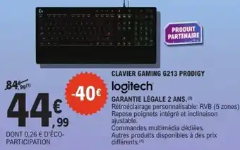 E.Leclerc Clavier gaming g213 prodigy logitech offre
