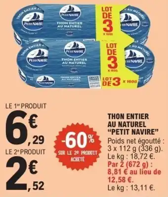 E.Leclerc Thon entier au naturel petit navire offre