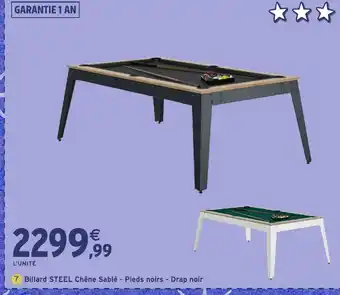 Intermarché Hyper Billard STEEL Chêne Sablé - Pieds noirs - Drap noir offre