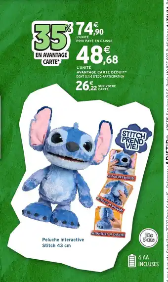 Intermarché Hyper Peluche interactive Stitch offre