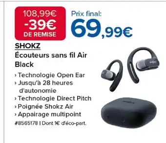 Costco SHOKZ Écouteurs sans fil Air Black offre