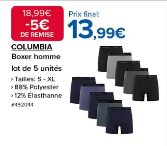 Costco COLUMBIA Boxer homme lot de 5 unités offre
