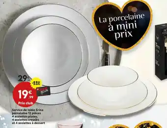 Maxi Bazar Service de table Erina porcelaine 12 pièces 4 assiettes plates, 4 assiettes creuses et 4 assiettes à dessert offre