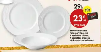Maxi Bazar Service de table Paloma 12 pièces 4 assiettes plates, 4 assiettes creuses et 4 assiettes à dessert offre