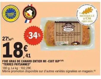 E.Leclerc Express TERRES PAYSANNES Foie gras de canard entier mi-cuit igp offre