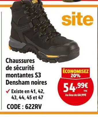 Screwfix Site chaussures de sécurité montantes s3 densham noires offre