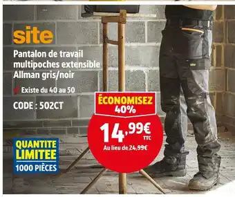 Screwfix Site pantalon de travail multipoches extensible allman gris/noir offre