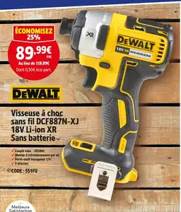 Screwfix Dewalt visseuse à choc sans fil dcf887n-xj 18v li-ion xr offre
