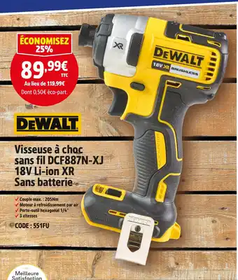Screwfix Dewalt visseuse à choc sans fil dcf887n-xj 18v li-ion xr offre