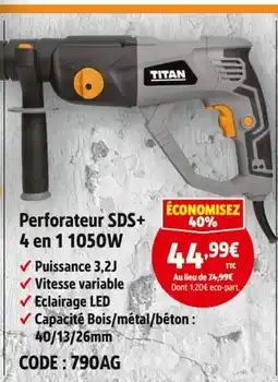 Screwfix Titan perforateur sds+ 4 en 1 1050w offre