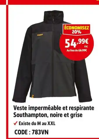Screwfix Veste imperméable et respirante southampton noire et grise offre