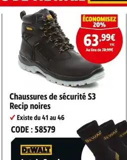 Screwfix Dewalt chaussures de sécurité s3 recip noires offre