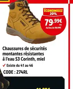 Screwfix Chaussures de sécurités montantes résistantes à l'eau s3 corinth, miel offre