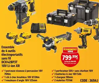 Screwfix Dewalt ensemble de 4 outils électroportatifs sans fil dck428p3t 18v li-ion xr offre