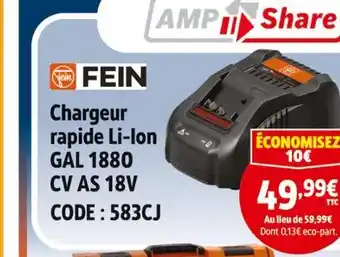 Screwfix Fein chargeur rapide li-ion gal 1880 cv as 18v offre