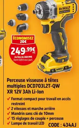 Screwfix Dewalt perceuse visseuse à têtes multiples dcd703l2t-qw xr 12v 3ah li-ion offre
