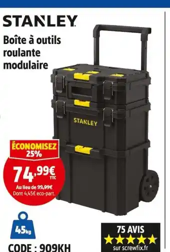 Screwfix Stanley boîte à outils roulante modulaire offre