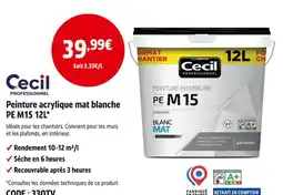 Screwfix Cecil peinture acrylique mat blanche pe m15 12l offre
