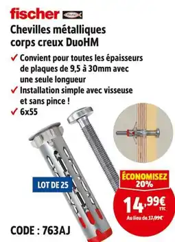 Screwfix Fischer chevilles métalliques corps creux duohm offre
