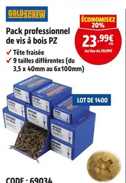 Screwfix Goldscrew pack professionnel de vis à bois pz offre