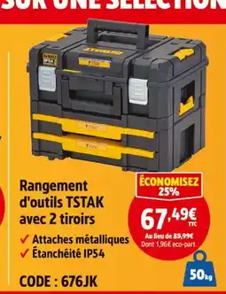 Screwfix Dewalt rangement d'outils tstak avec 2 tiroirs offre