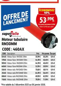 Screwfix Superrollo professional moteur tubulaire rm30mm offre