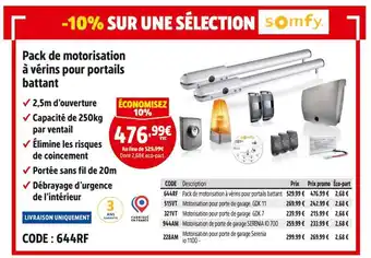 Screwfix Somfy pack de motorisation à vérins pour portails battant offre