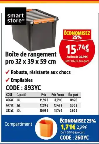 Screwfix Smart store boîte de rangement pro 32 x 39 x 59 cm offre